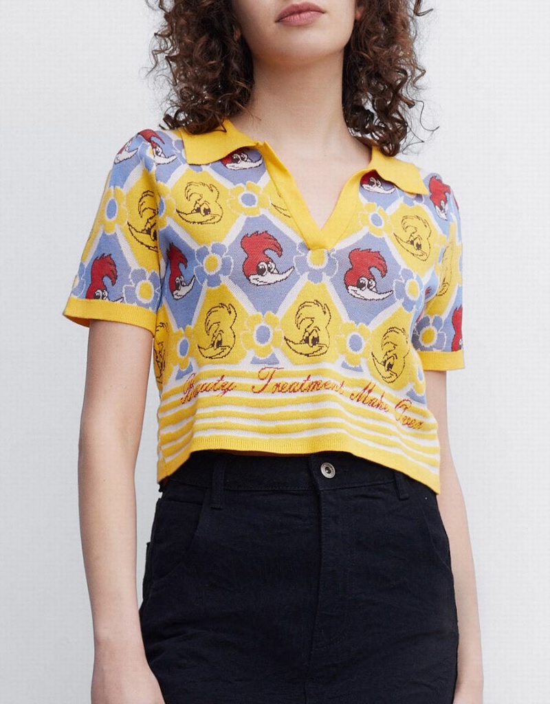 Cardigan Urban Revivo Woody Woodpecker Plaid Tricoté Top Femme Jaune Multicolore | FOM10047TX