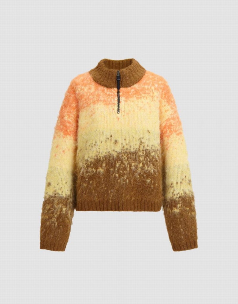 Cardigan Urban Revivo Zip Half Placket Rayé Furry Tricoté Femme Multicolore | XJP8639VE