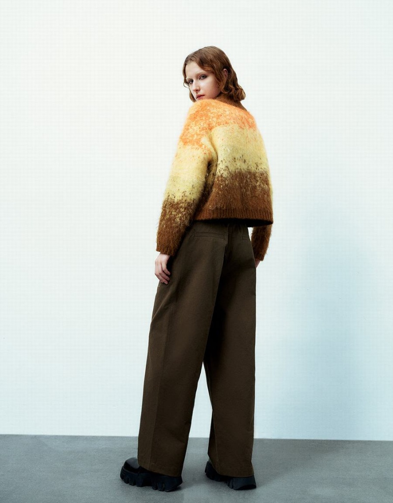 Cardigan Urban Revivo Zip Half Placket Rayé Furry Tricoté Femme Multicolore | XJP8639VE