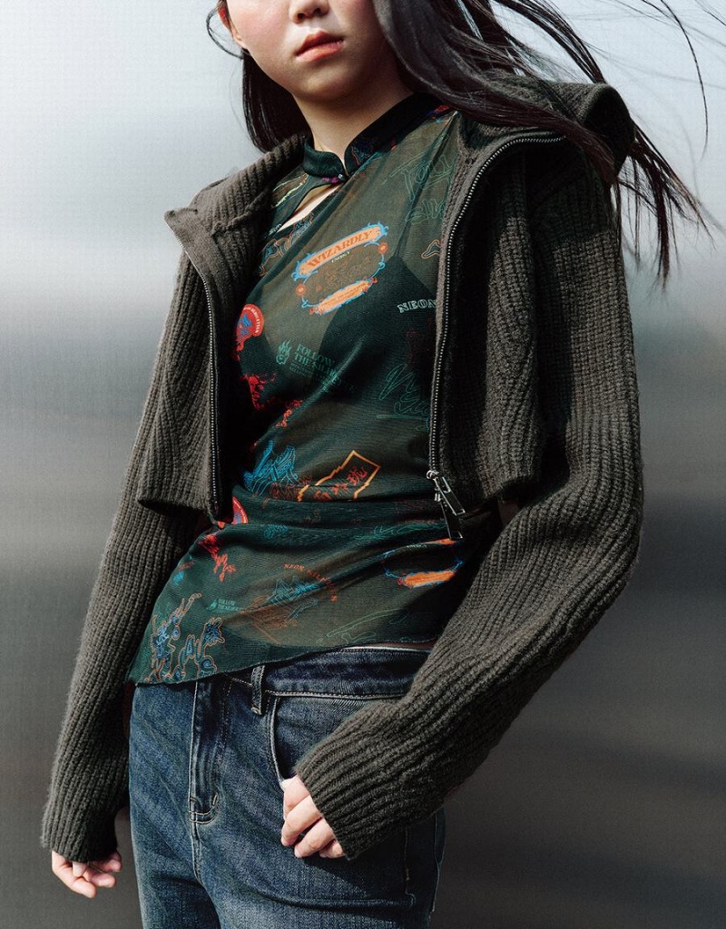 Cardigan Urban Revivo Zippé Front Encapuchonné Tricoté Femme Grise | IDI4650HB