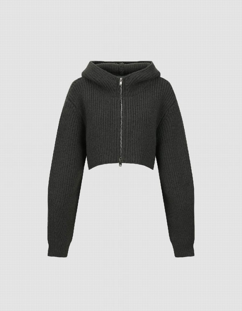 Cardigan Urban Revivo Zippé Front Encapuchonné Tricoté Femme Grise | IDI4650HB