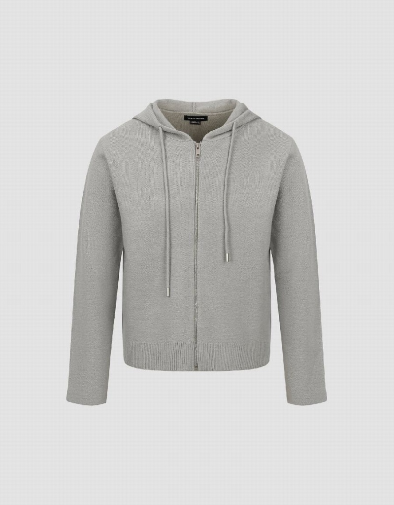 Cardigan Urban Revivo Zippé Front Encapuchonné Tricoté Homme Grise Clair | SCE8892FO