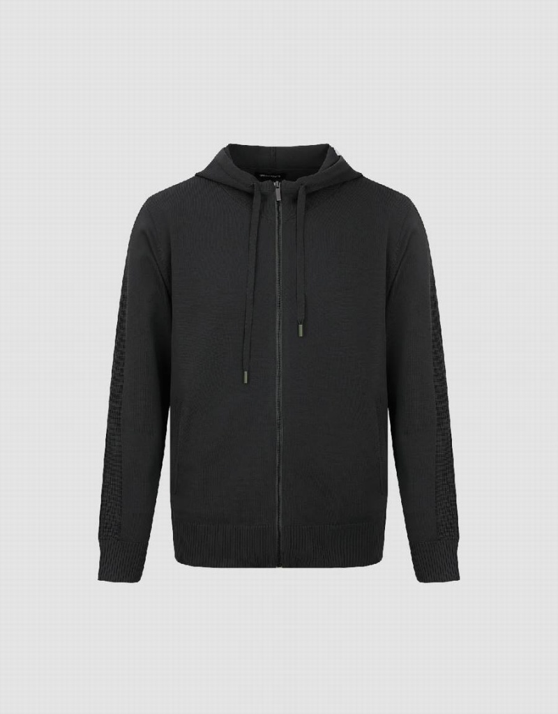 Cardigan Urban Revivo Zippé Front Encapuchonné Tricoté Homme Grise Foncé | NDR8953PX