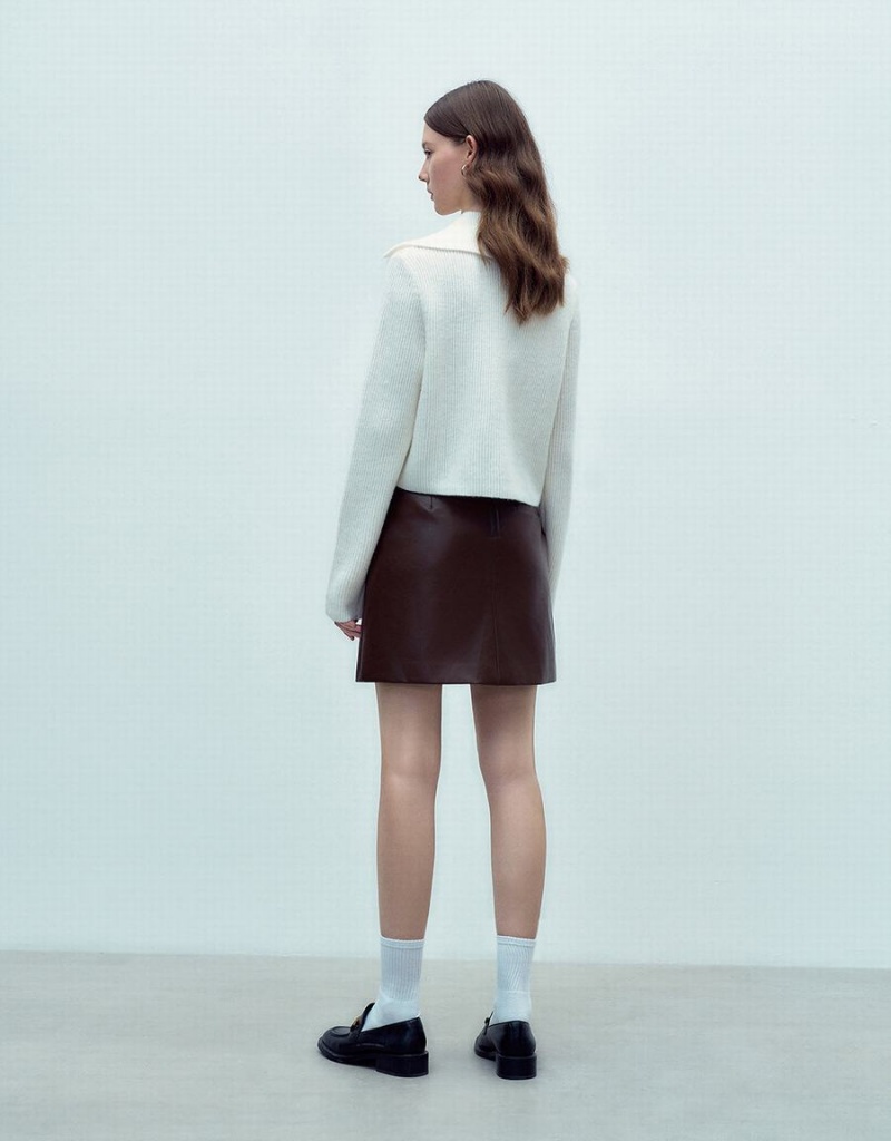 Cardigan Urban Revivo Zippé Front Tricoté Femme Blanche | TVO7152IQ