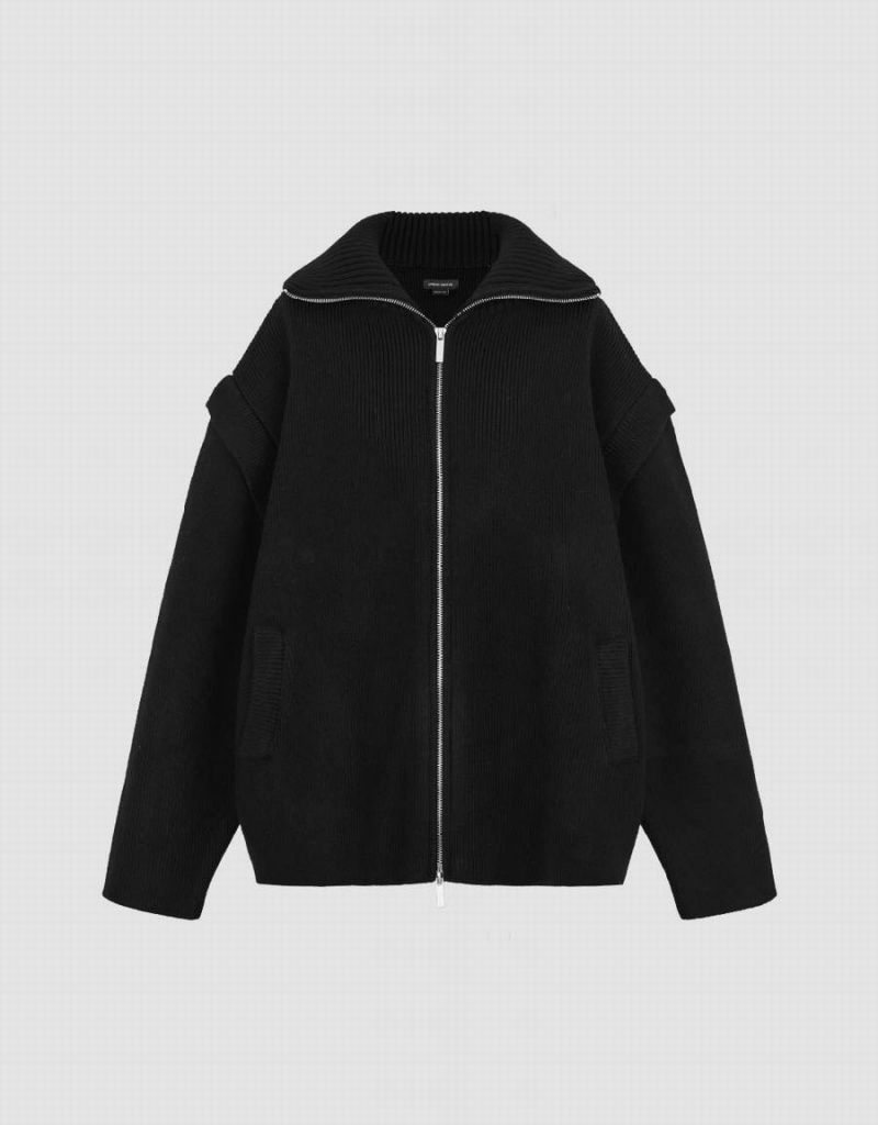 Cardigan Urban Revivo Zippé Front Tricoté Femme Noir | FWH6485CZ