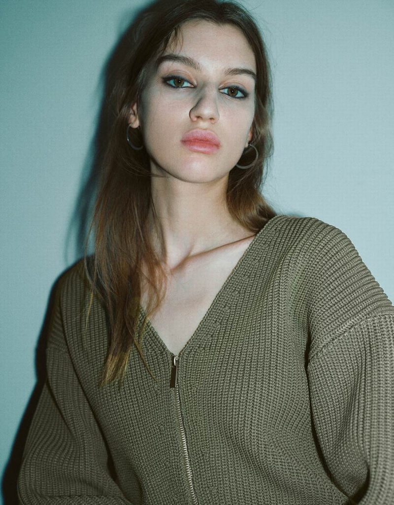Cardigan Urban Revivo Zippé Front V-Neck Tricoté Femme Kaki Vert | UKR5250YQ