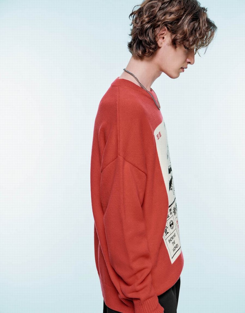 Chandails Urban Revivo Calendar Printed Homme Rouge | DIK1857TV