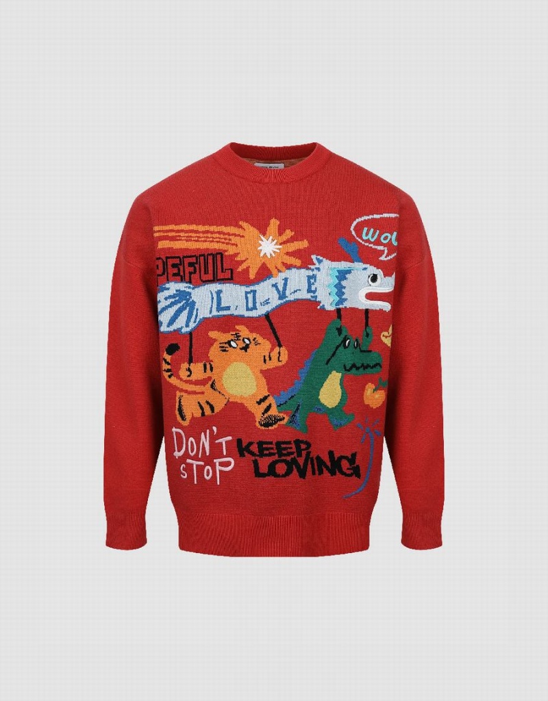 Chandails Urban Revivo Cartoon Embroidered Crew Neck Homme Noir | MBV3264UW