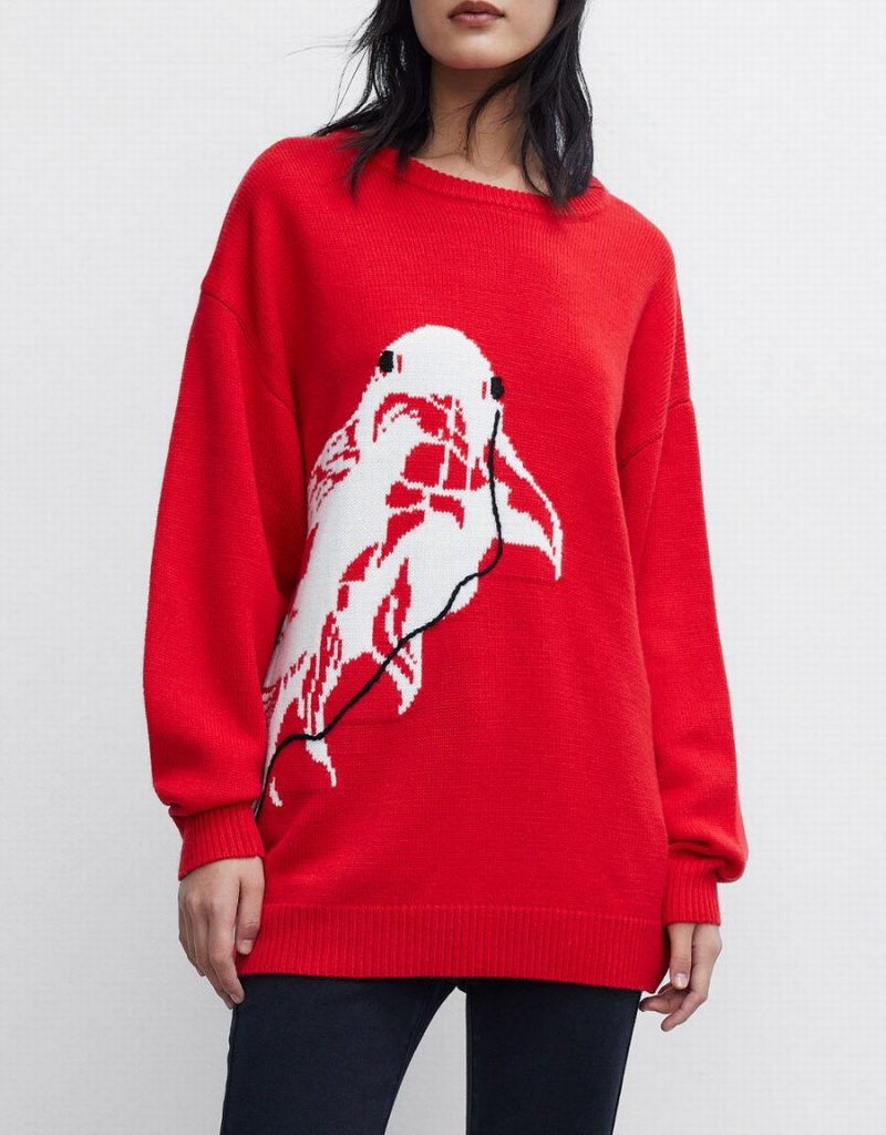 Chandails Urban Revivo Crew Neck Holiday Femme Rouge | BAS4680KJ