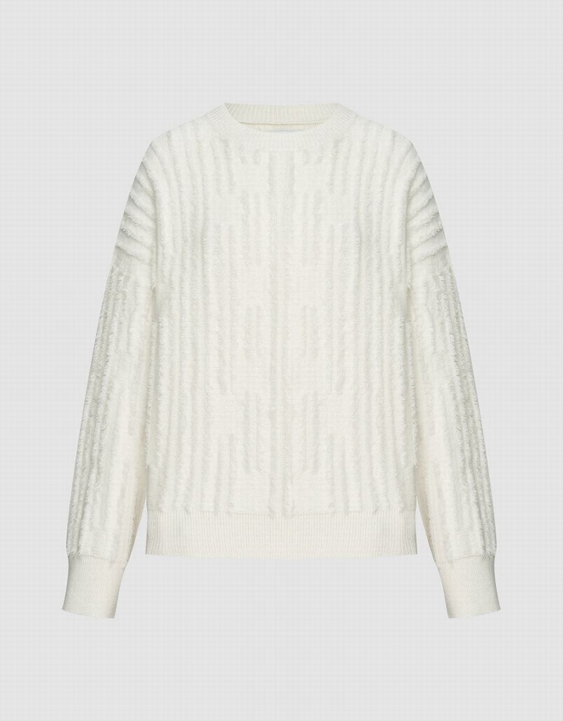 Chandails Urban Revivo Fuzzy Crew Neck Femme Blanche | ERW7221YO