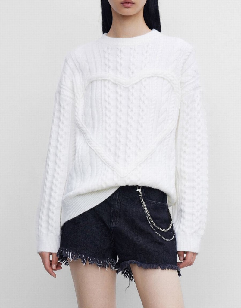 Chandails Urban Revivo Heart Cable Knit Femme Blanche | TFV8314EF