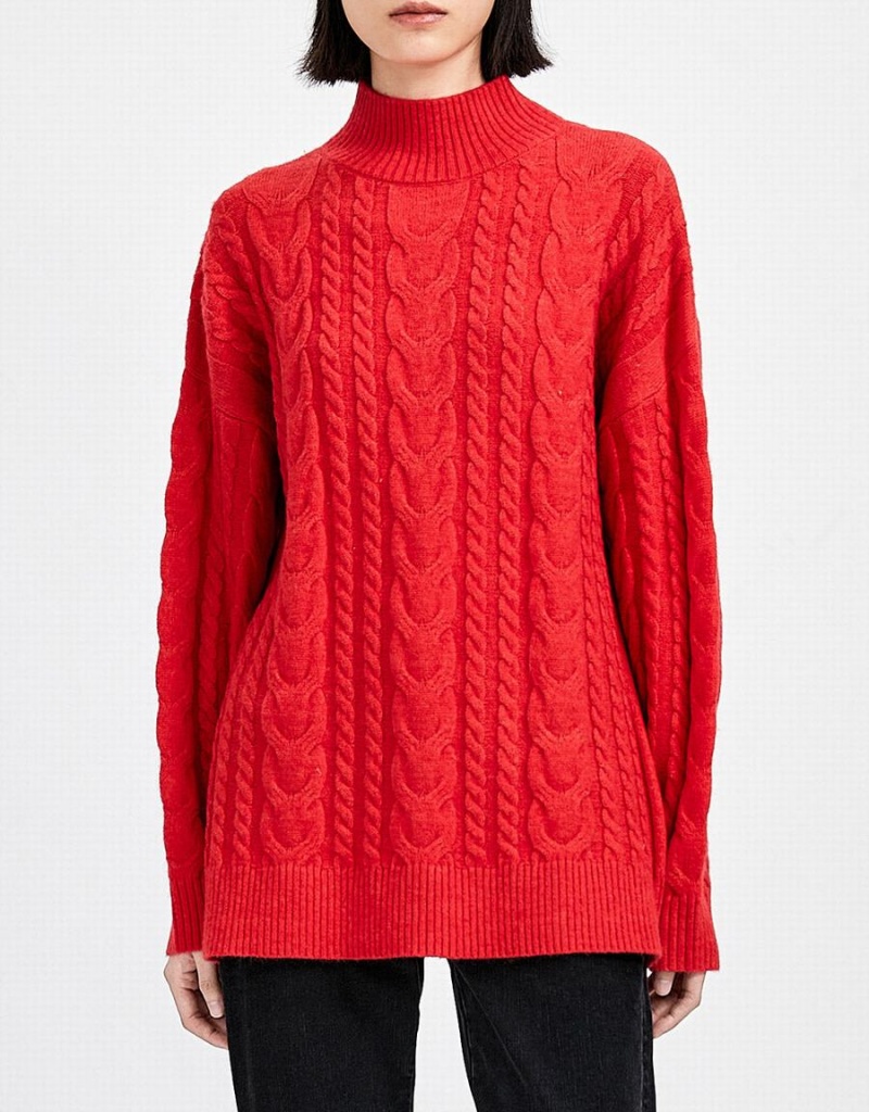Chandails Urban Revivo High Neck Cable Knit Holiday Femme Rouge | IZY9040MN