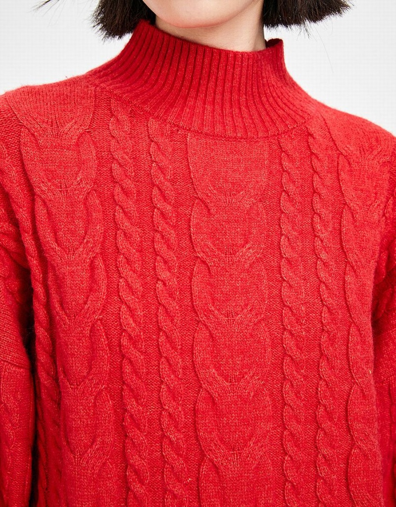 Chandails Urban Revivo High Neck Cable Knit Holiday Femme Rouge | IZY9040MN