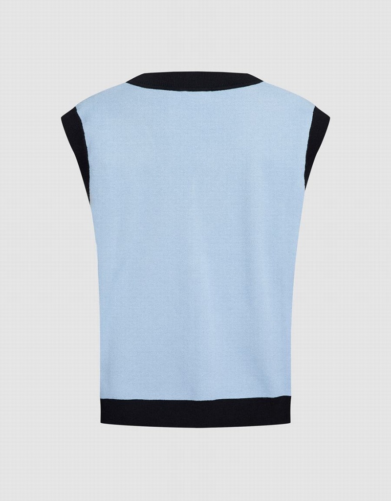 Chandails Urban Revivo Jacquard V Neck Femme Bleu Vert | PUR6250OD