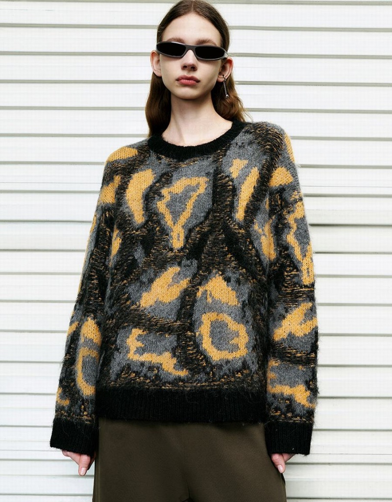 Chandails Urban Revivo Printed Crew Neck Loose Femme Noir Doré | XXT7074BV