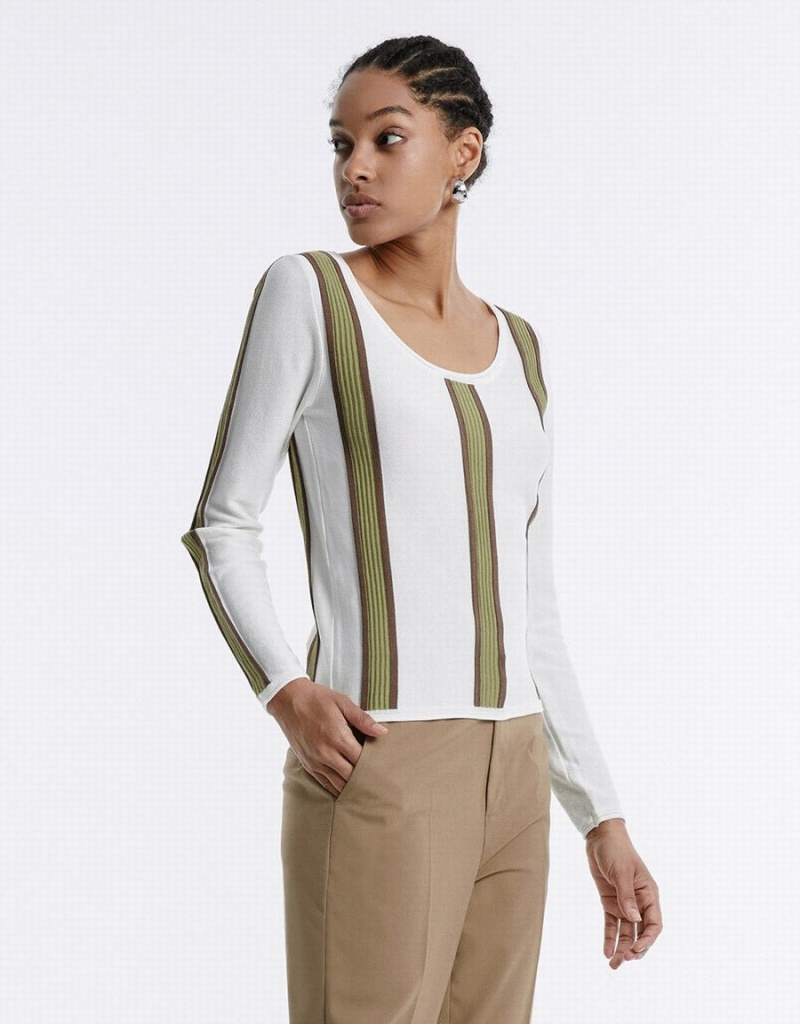 Chandails Urban Revivo Rayé Femme Blanche | QHR1726EB