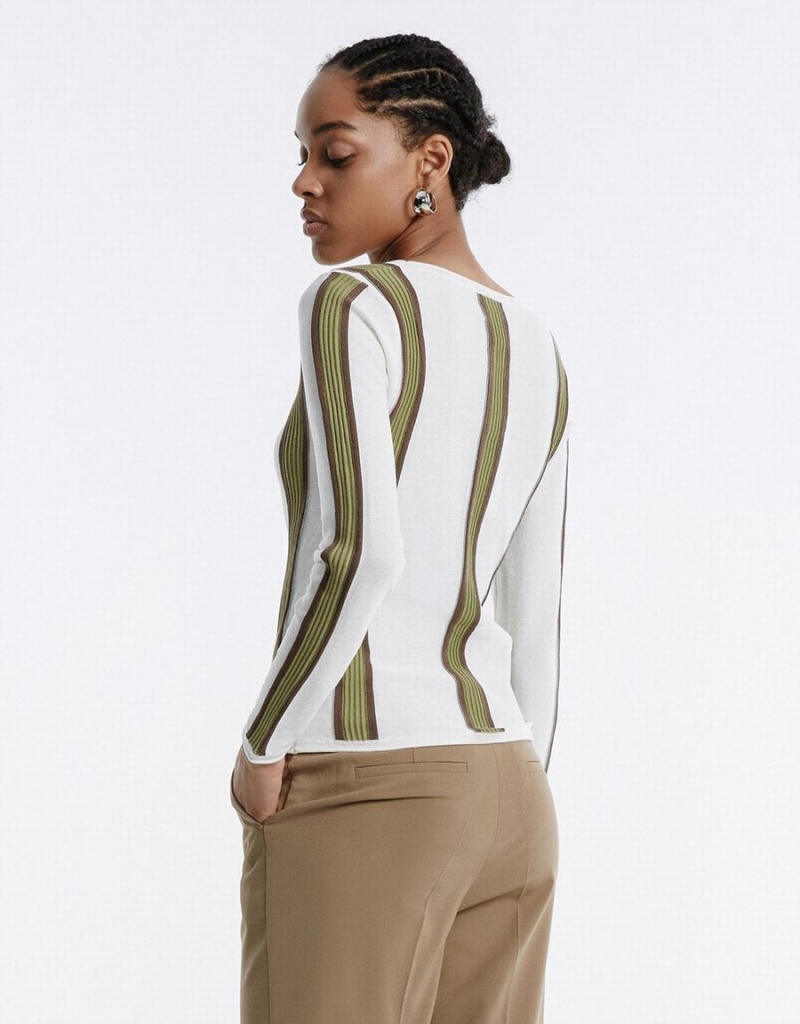Chandails Urban Revivo Rayé Femme Blanche | QHR1726EB
