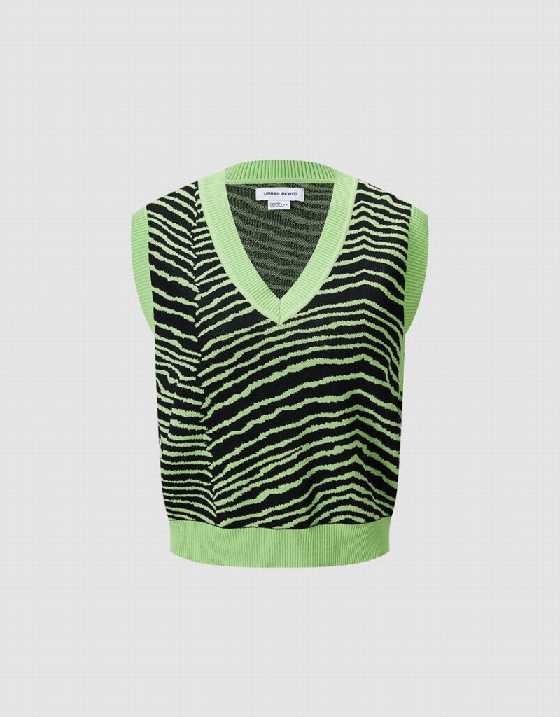 Chandails Urban Revivo Rayé Femme Vert Noir | GXN3050KJ