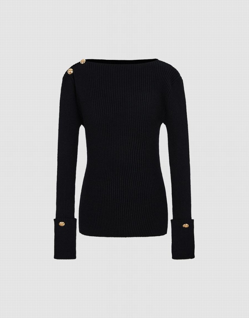 Chandails Urban Revivo Rib Knit Femme Noir | FDO7328PP