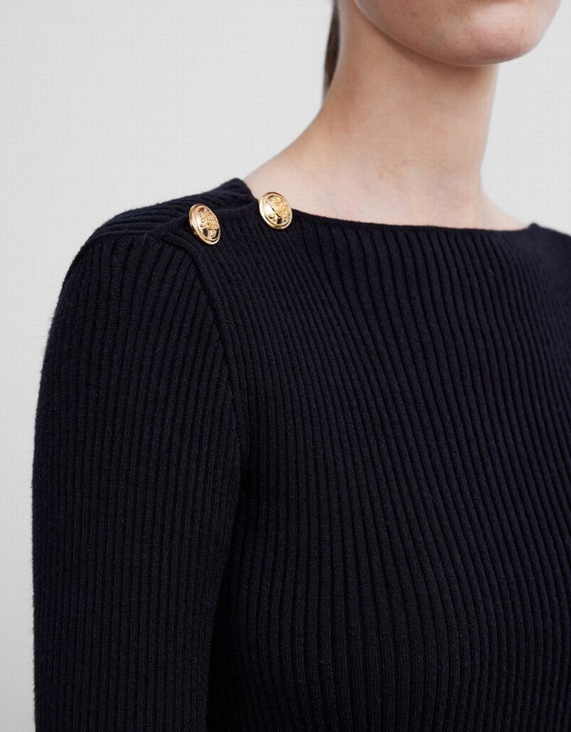 Chandails Urban Revivo Rib Knit Femme Noir | FDO7328PP