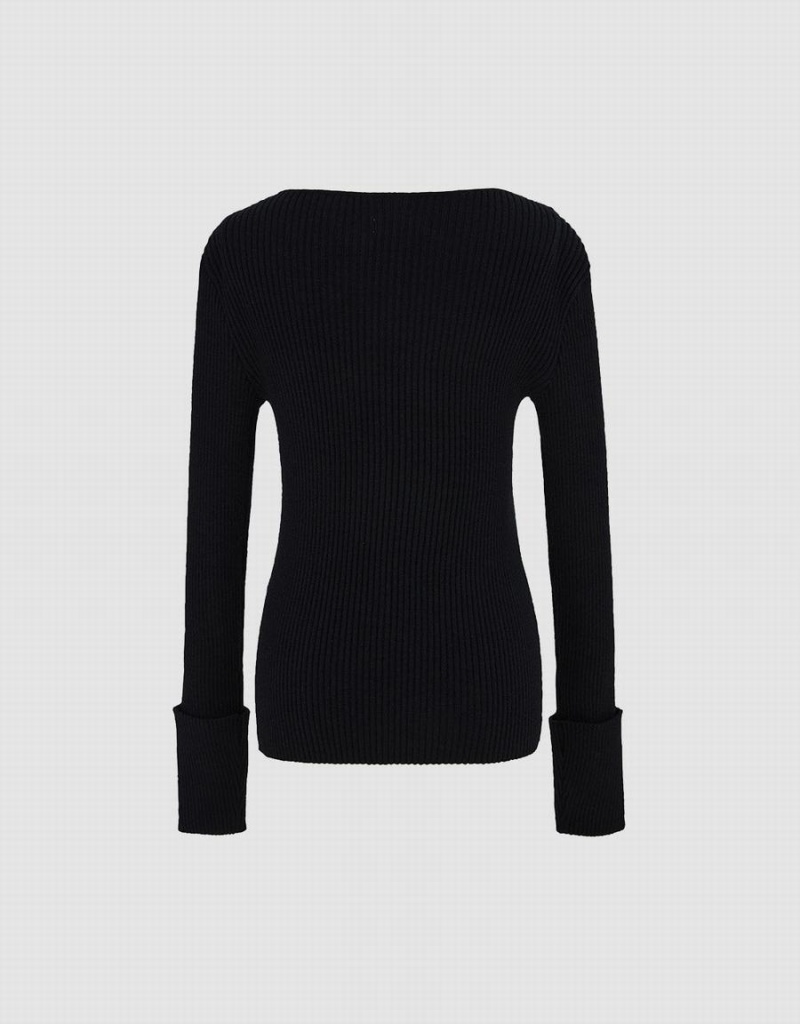 Chandails Urban Revivo Rib Knit Femme Noir | FDO7328PP