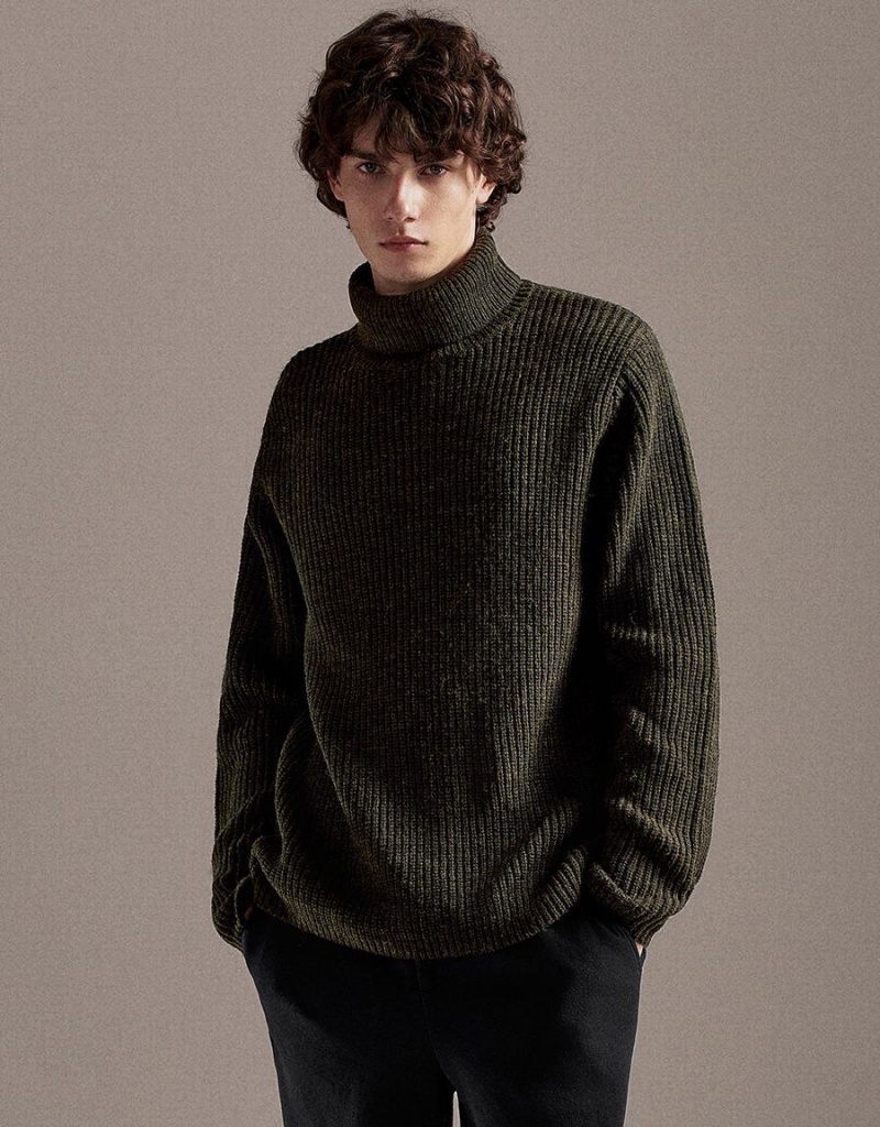 Chandails Urban Revivo Turtle Neck Droit Homme Vert | YNI9516ZG