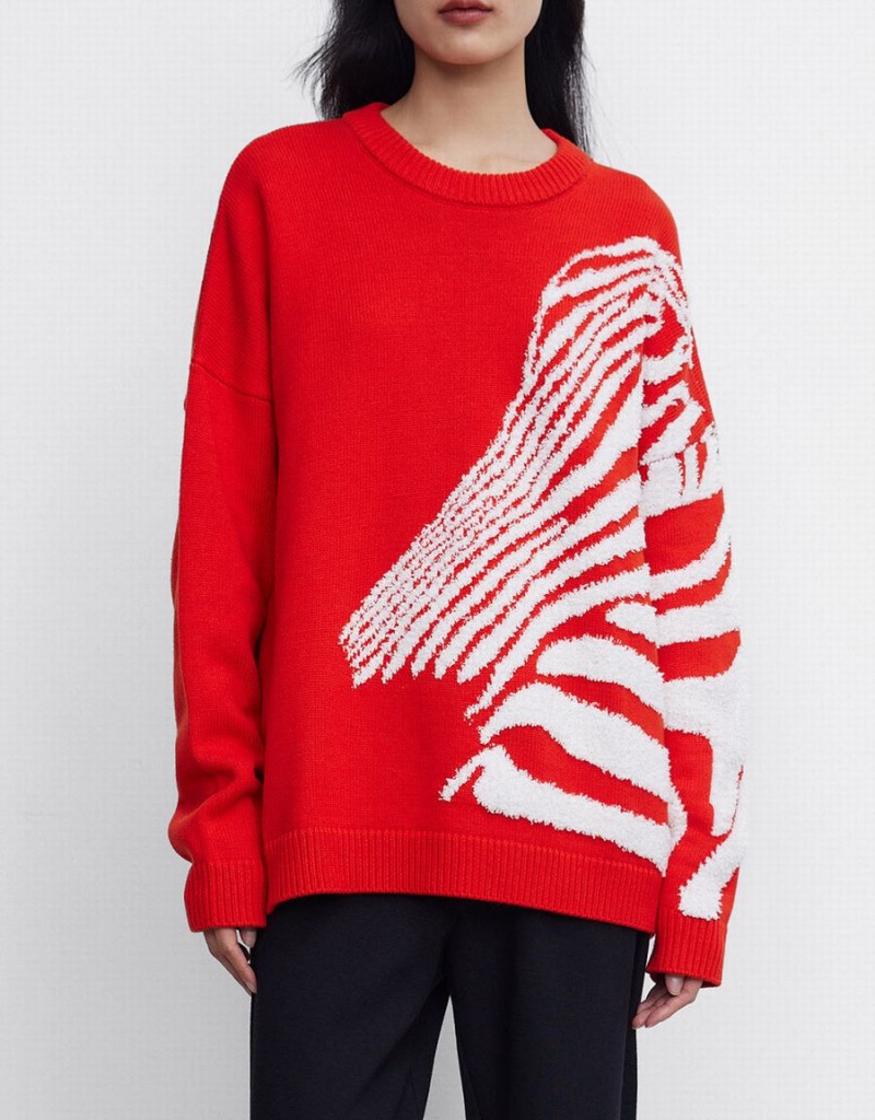 Chandails Urban Revivo Zebra Rayé Crew Neck Femme Rouge | KKI9444XU
