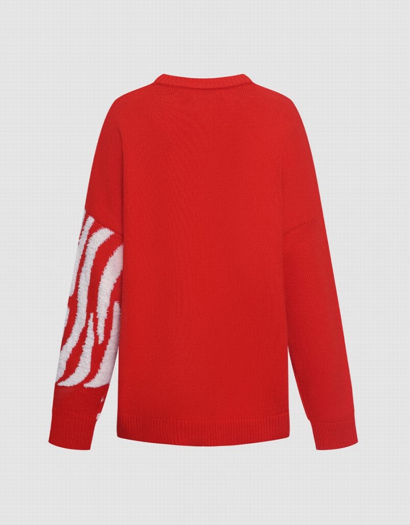 Chandails Urban Revivo Zebra Rayé Crew Neck Femme Rouge | KKI9444XU