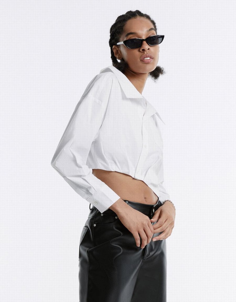 Chemises Urban Revivo Asymmetrical Cropped Femme Blanche | JZE9485RG