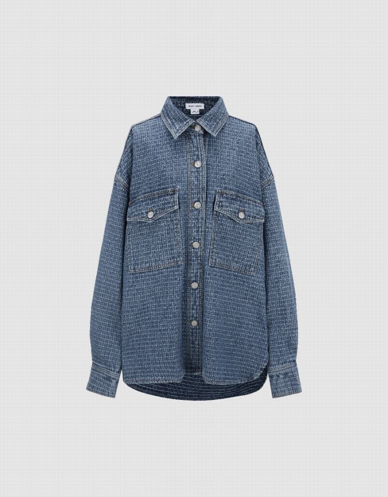 Chemises Urban Revivo Button Up Denim Femme Bleu | FHO4111PO