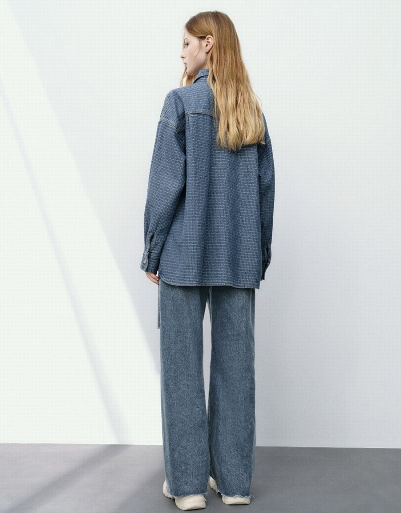 Chemises Urban Revivo Button Up Denim Femme Bleu | FHO4111PO