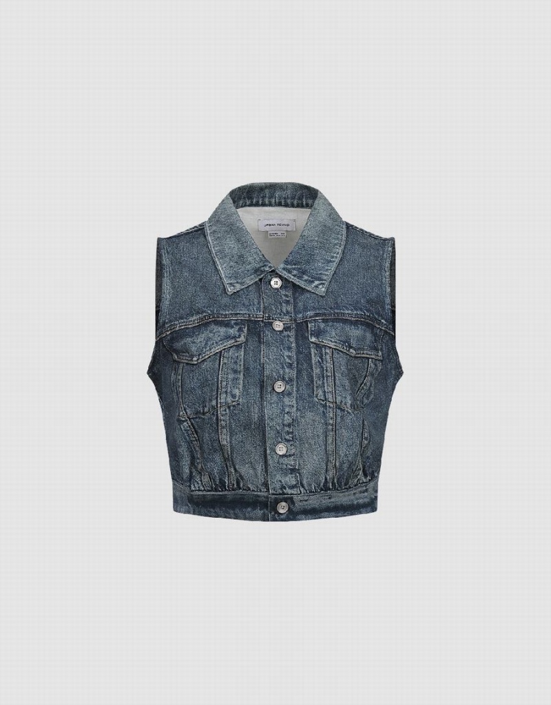 Chemises Urban Revivo Button Up Denim Waistcoat Femme Bleu | YMU4381QL
