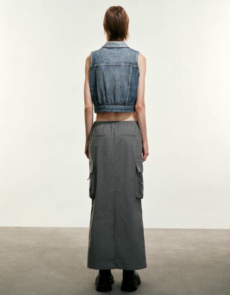 Chemises Urban Revivo Button Up Denim Waistcoat Femme Bleu | YMU4381QL
