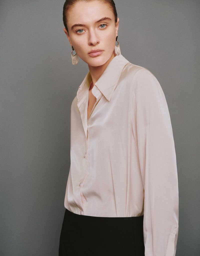 Chemises Urban Revivo Button Up Droit Femme Rose | JCE7888WV