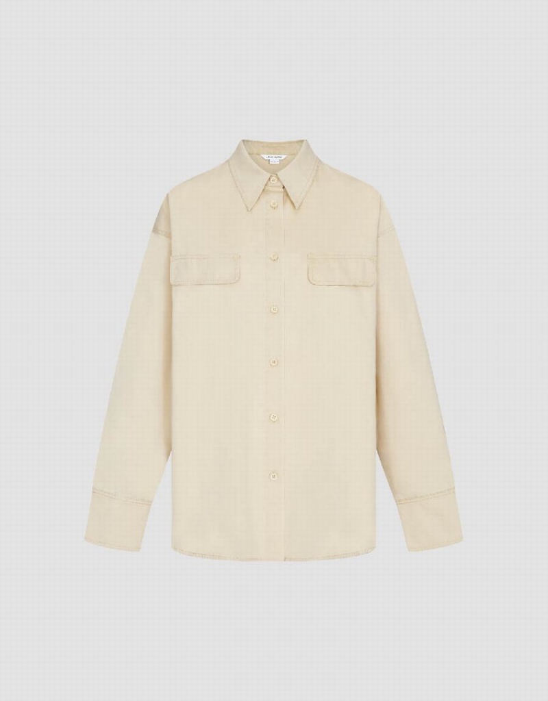 Chemises Urban Revivo Button Up Droit Femme Kaki Clair | SKV7323XA