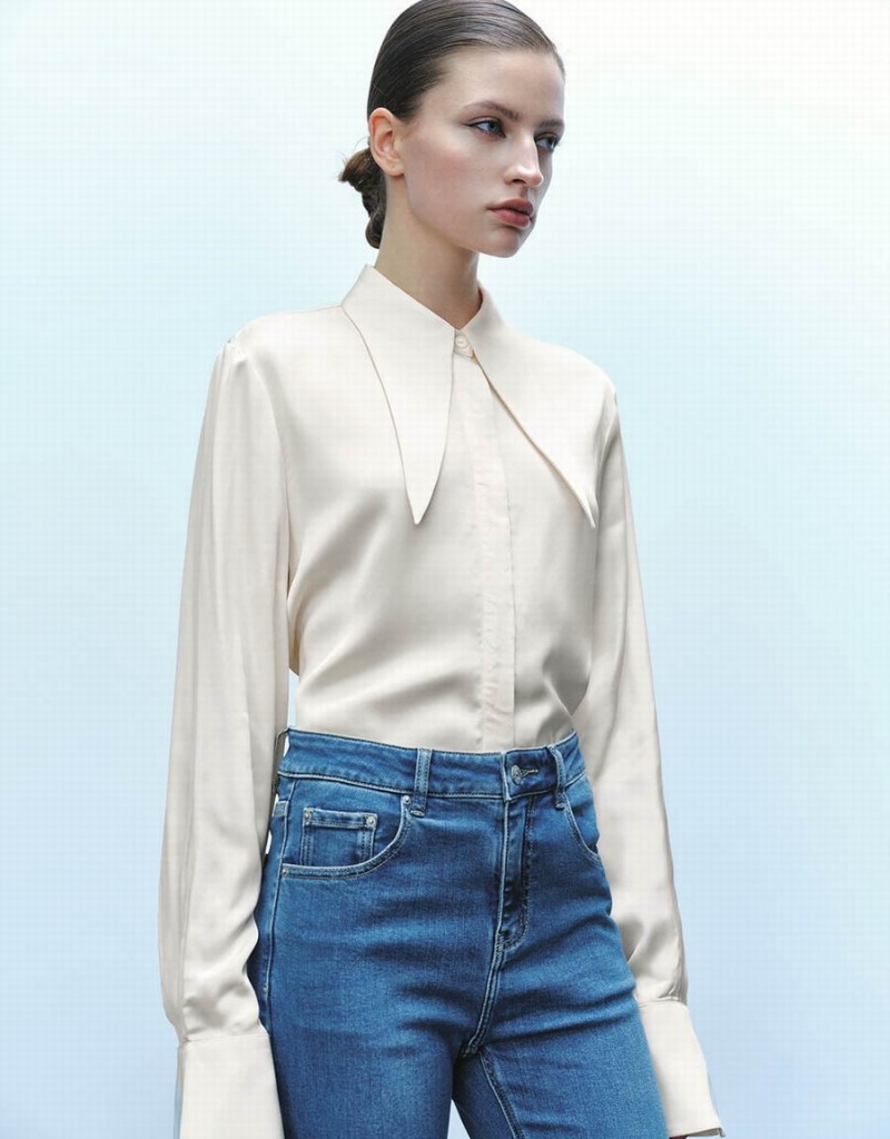 Chemises Urban Revivo Button Up Droit Femme Beige | VHU1127VA