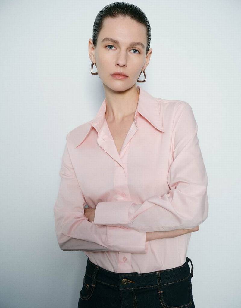 Chemises Urban Revivo Button Up Droit Femme Rose | LHS4752PV