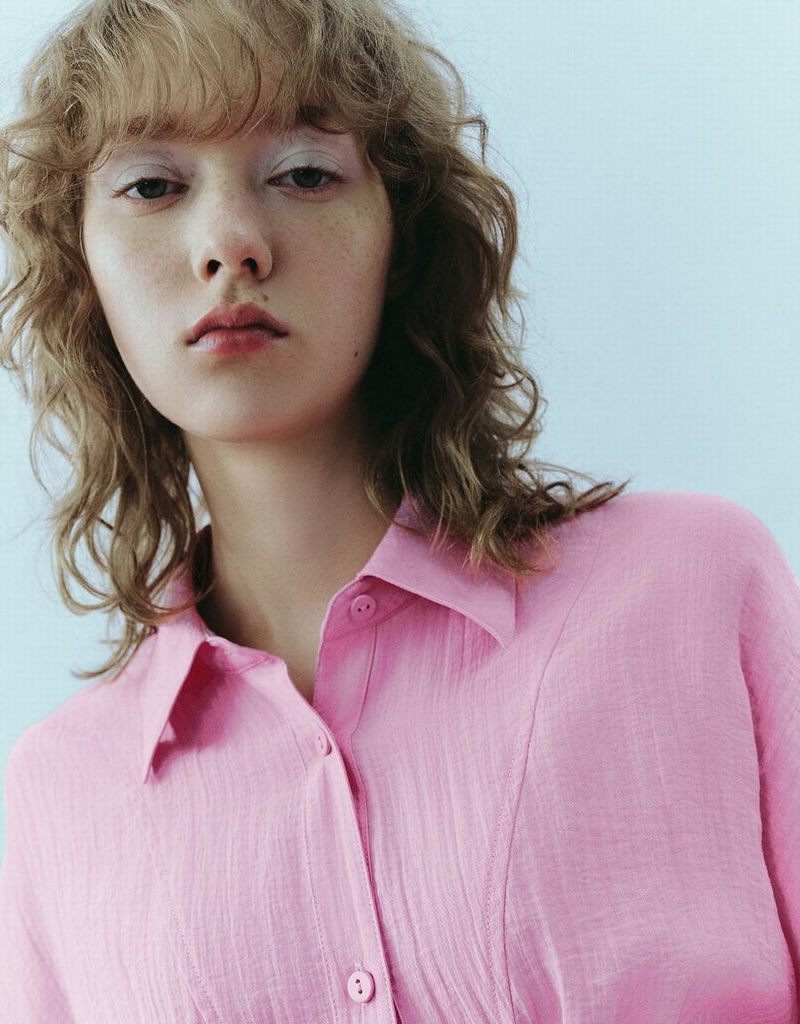 Chemises Urban Revivo Button Up Loose A-Line Femme Rose | HYN1642HG