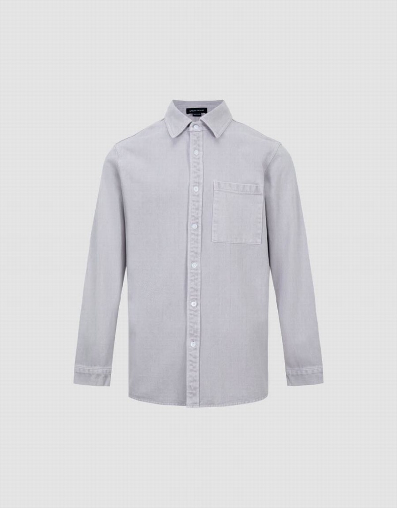 Chemises Urban Revivo Button Up Loose Denim Homme Grise Clair | QWL7422BE