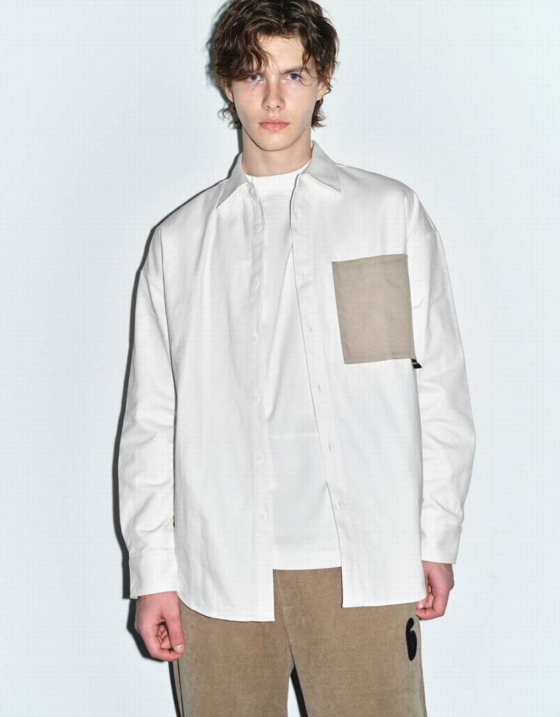 Chemises Urban Revivo Button Up Oversized Homme Blanche | TWZ9116YL