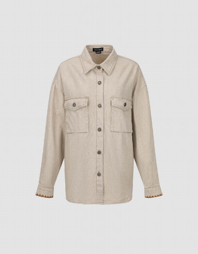 Chemises Urban Revivo Button Up Oversized Denim Femme Blanche | LON9785DO