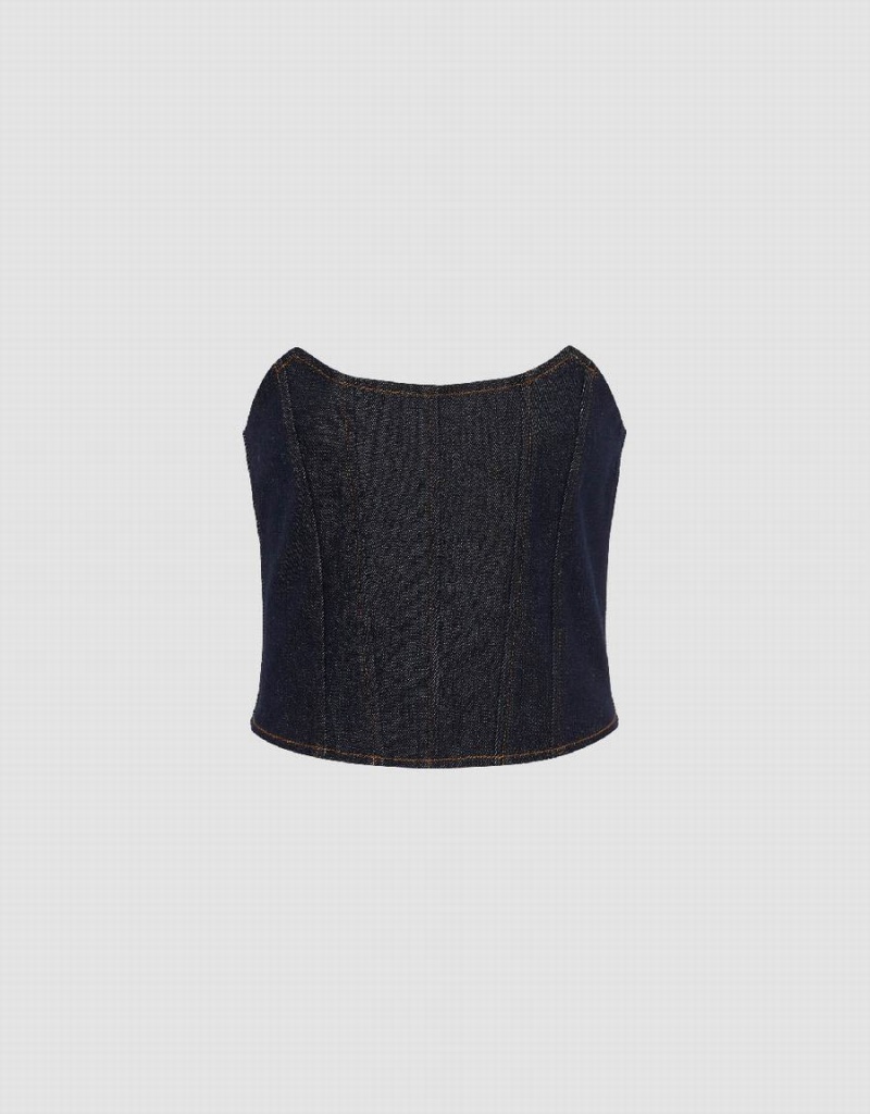 Chemises Urban Revivo Denim Tube Top Femme Bleu | HJR9491EI