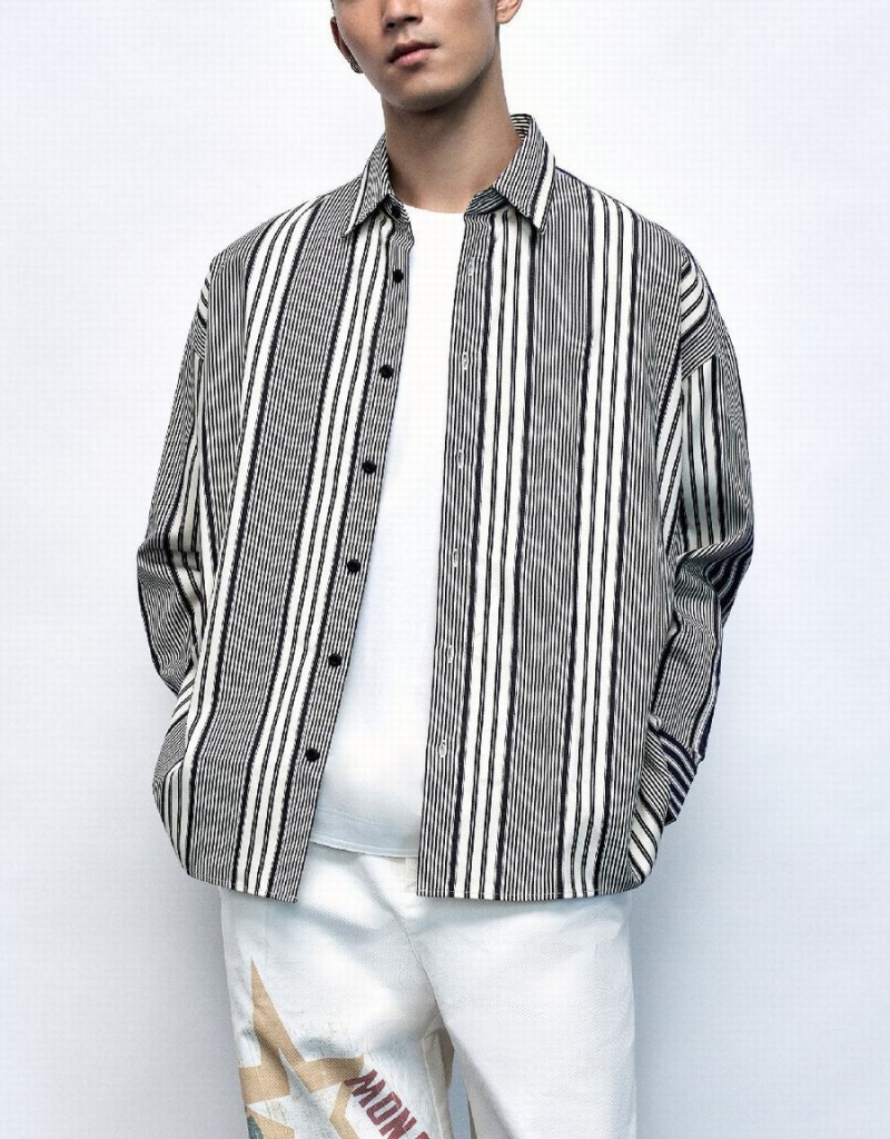 Chemises Urban Revivo Dolman Sleeve Rayé Loose Homme Noir | MAB4174FU