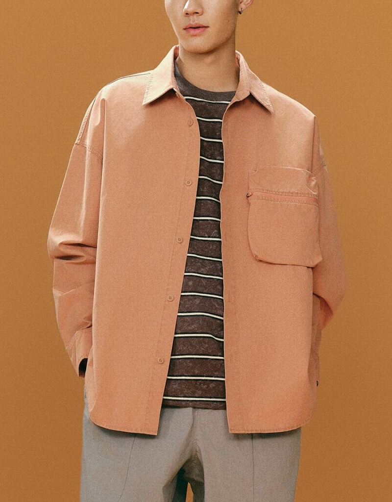 Chemises Urban Revivo Droit Oversized Homme Orange | TYK5371SE