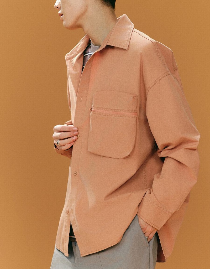Chemises Urban Revivo Droit Oversized Homme Orange | TYK5371SE