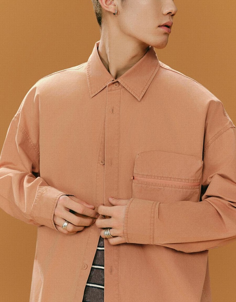 Chemises Urban Revivo Droit Oversized Homme Orange | TYK5371SE