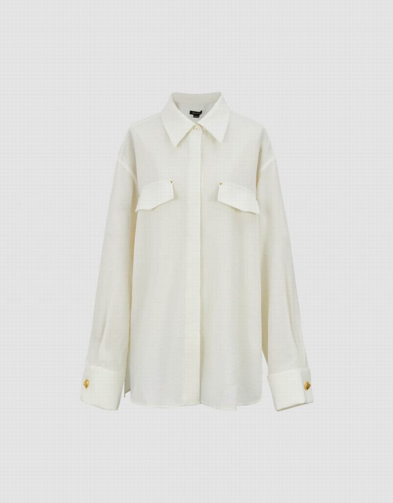 Chemises Urban Revivo Droit With Fake Pockets Femme Blanche | GYN8778FQ
