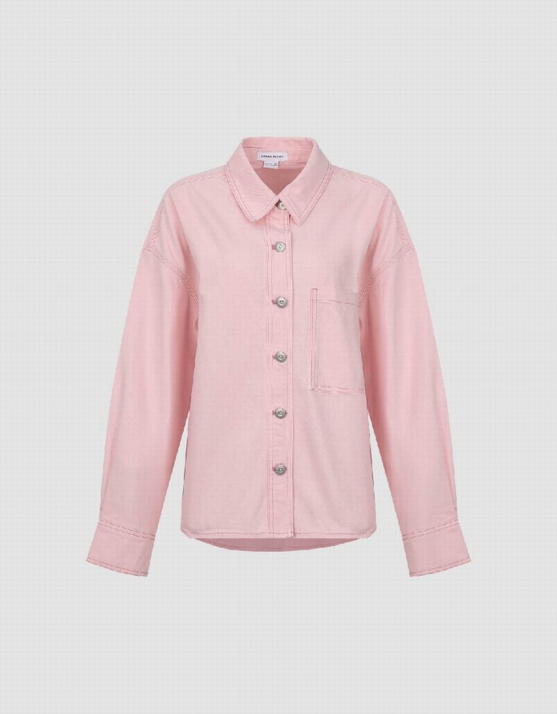 Chemises Urban Revivo Drop Shoulder Sleeve Denim Femme Rose | MGE5365SV