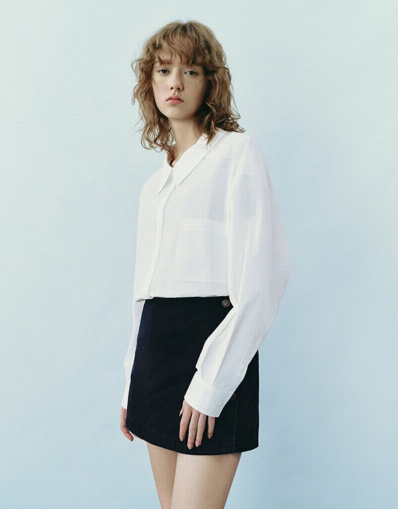 Chemises Urban Revivo Drop Shoulder Sleeve Button Up Droit Femme Blanche | BMY8026HA