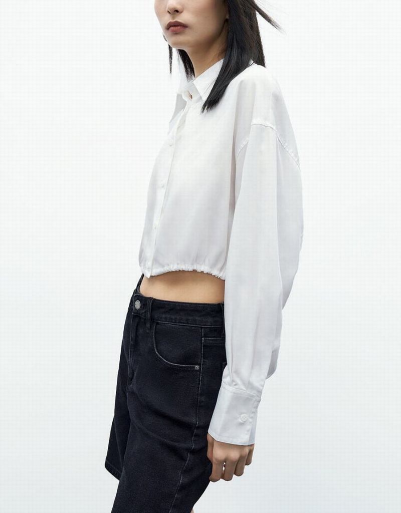 Chemises Urban Revivo Elastic Hem Cropped Balloon Femme Blanche | THD2688UB